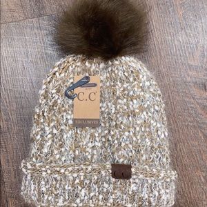 C.C tan and white beanie